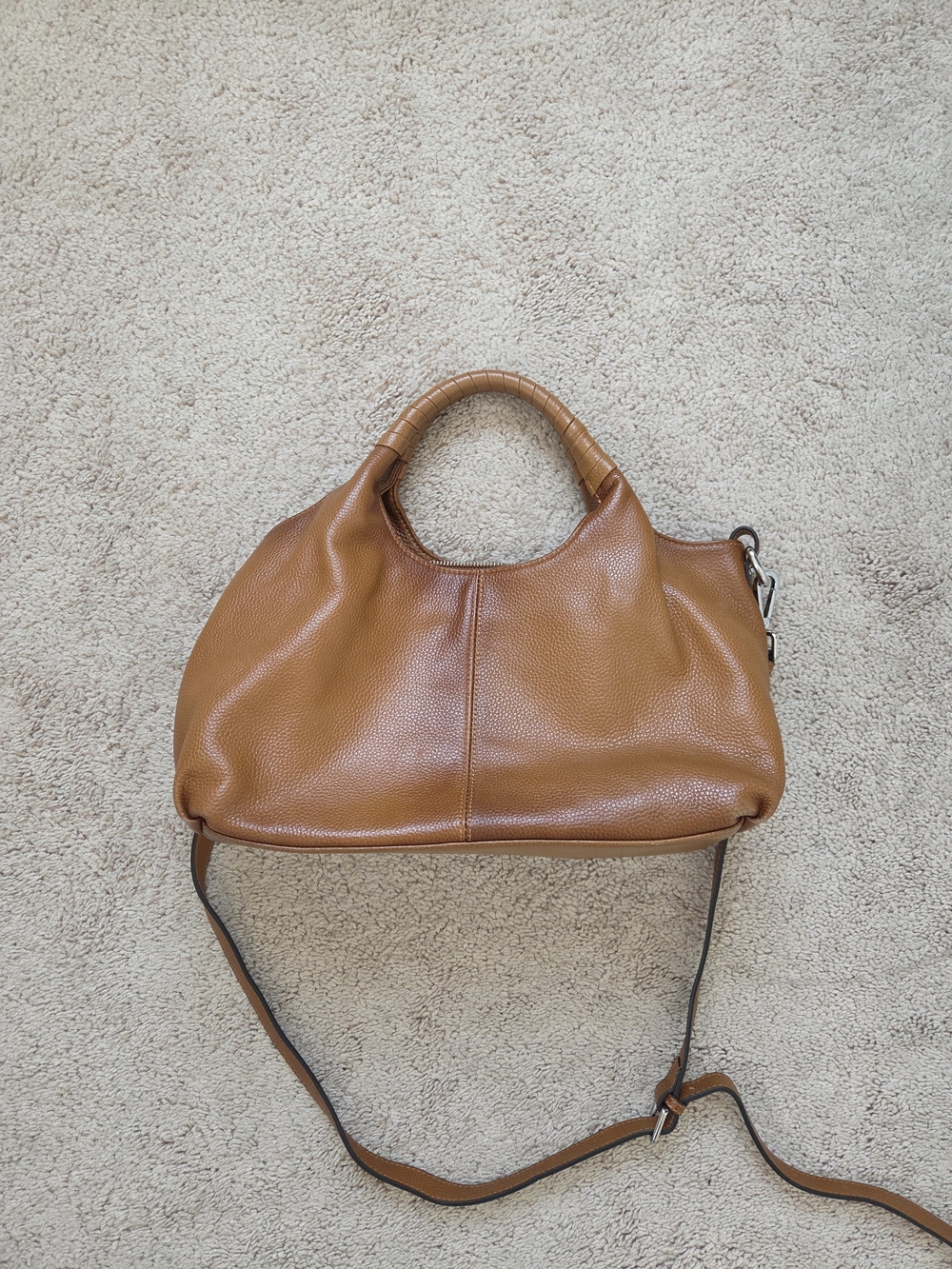 Iswee Leather Everyday Pebbled Shoulder Bag in Cognac Brown